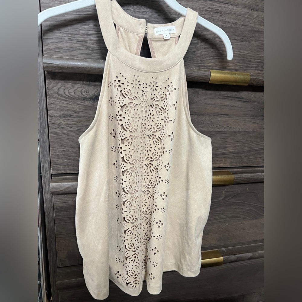 Coco + Jaimeson S faux suede beige halter top